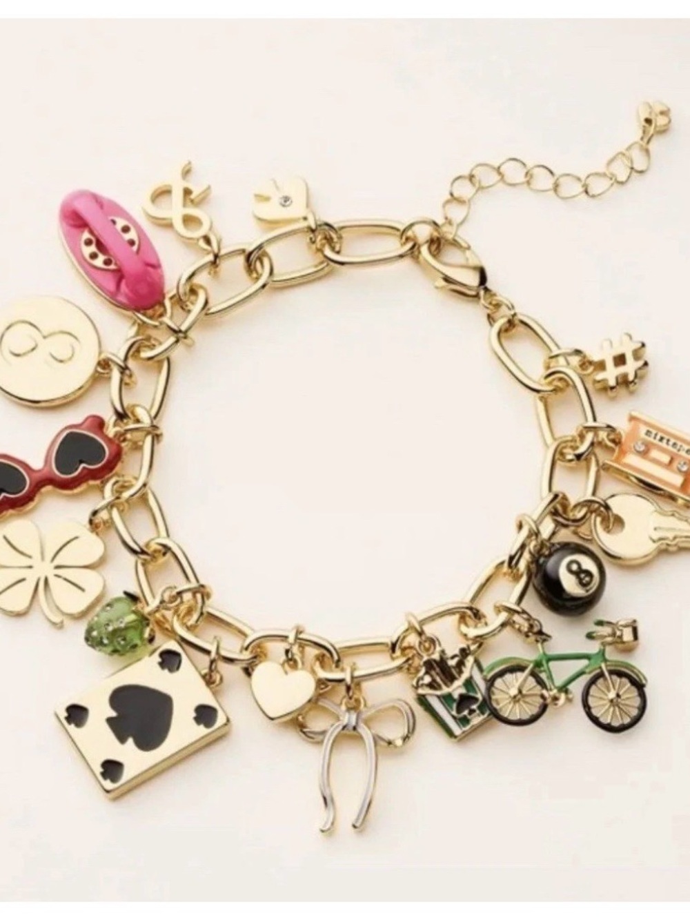 Kate Spade/Target Gold Charm Bracelet with Pink, Green & Black Accents. NWT